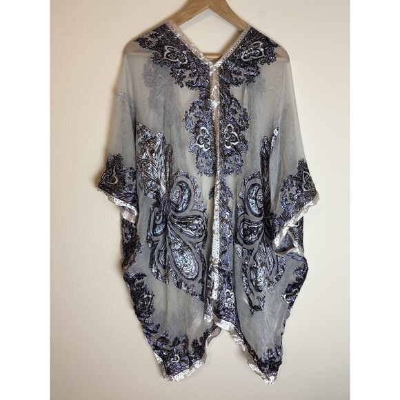 Chico’s One Size Silk Kimono Satin Burnout Shawl Paisley Free People Boho - Picture 6 of 6